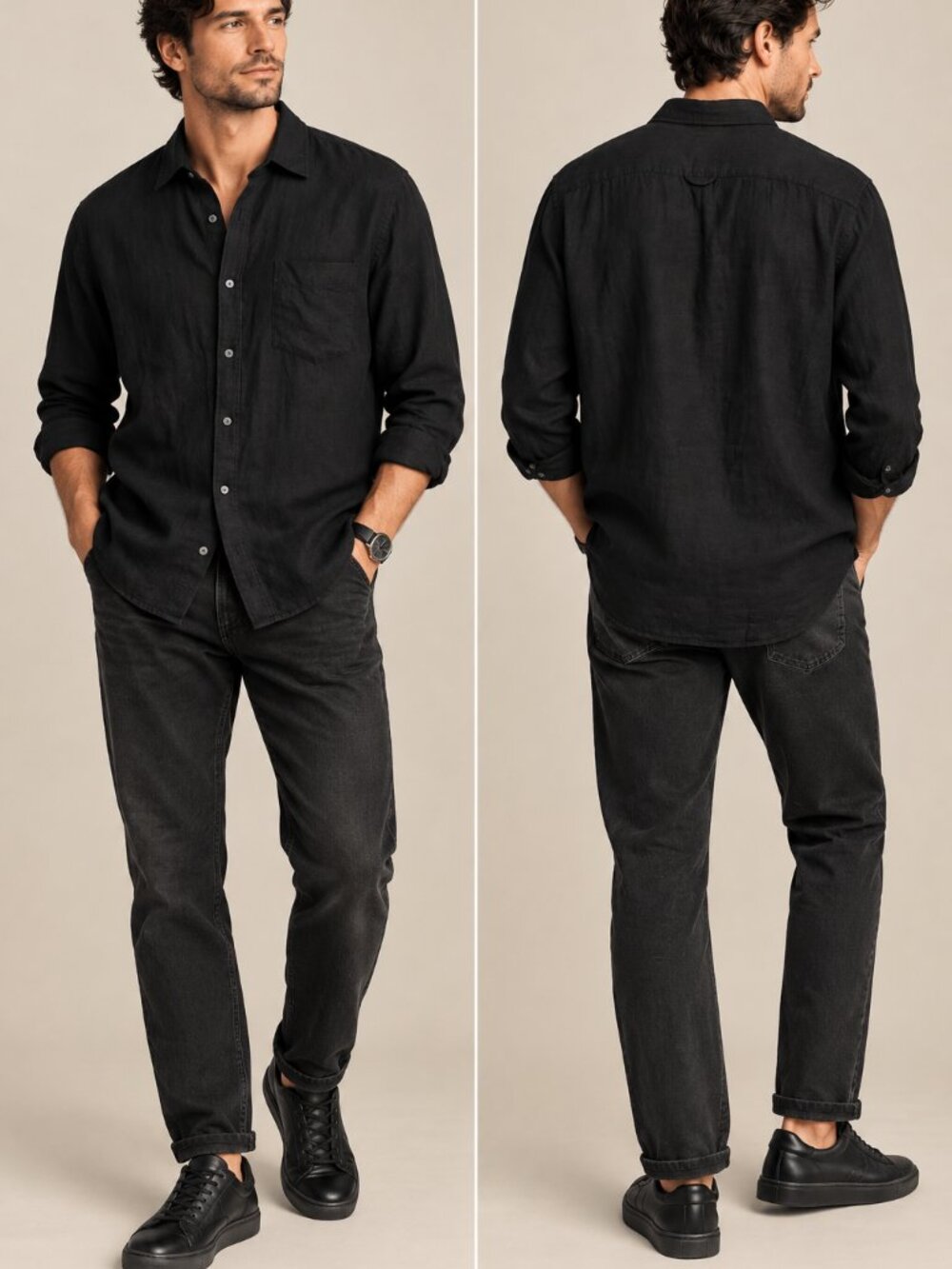 Vince Men's Black 100% Cotton Long Sleeve Button-Down Shirt Size L